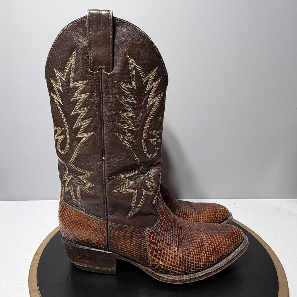 Fox Boots Mens Size 9.5 EE Brown Leather Western Cowboy Snakeskin Exotic